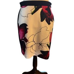 Pink, White and black floral  Knee-Length Pencil Skirt